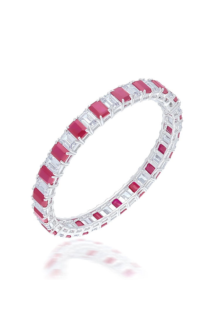 White Finish Zircon & Ruby Bangle In Sterling Silver by HYBA JEWELS at Pernia's Pop Up Shop