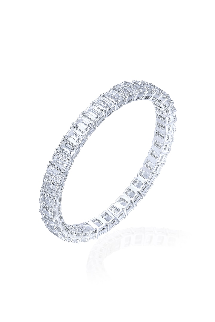 White Finish Zircon Emerald Cut Solitaire Bangle In Sterling Silver by HYBA JEWELS at Pernia's Pop Up Shop