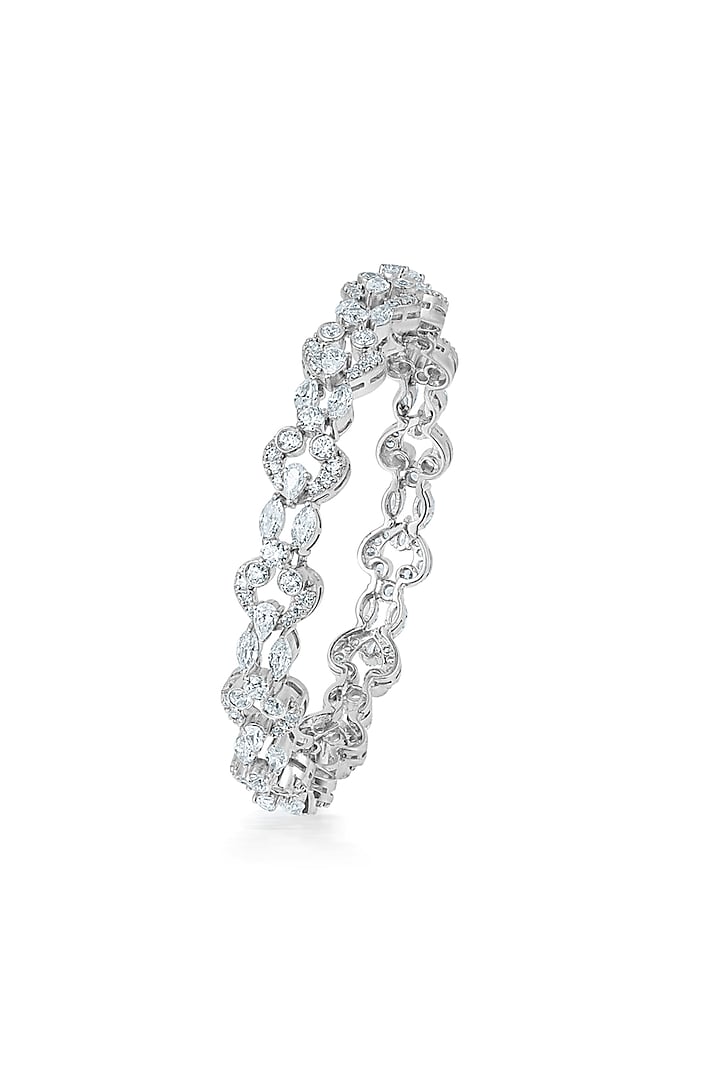 White Finish Zircon Intricate Solitaire Bangle In Sterling Silver by HYBA JEWELS