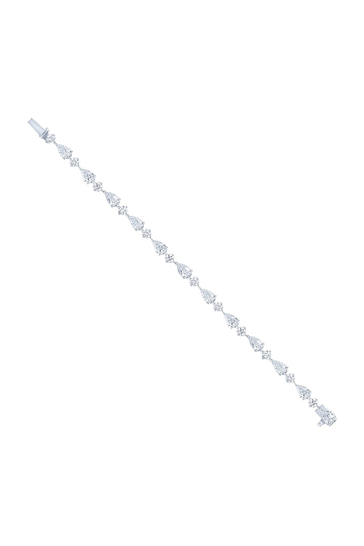 White Finish Zircon Multi-Shaped Striking Bracelet In Sterling Silver by HYBA JEWELS