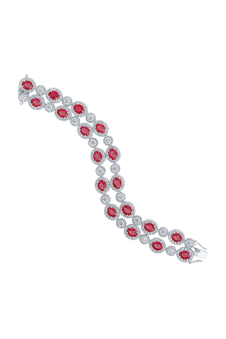 White Finish Ruby & Zircon Multi-Strand Bracelet In Sterling Silver by HYBA JEWELS at Pernia's Pop Up Shop