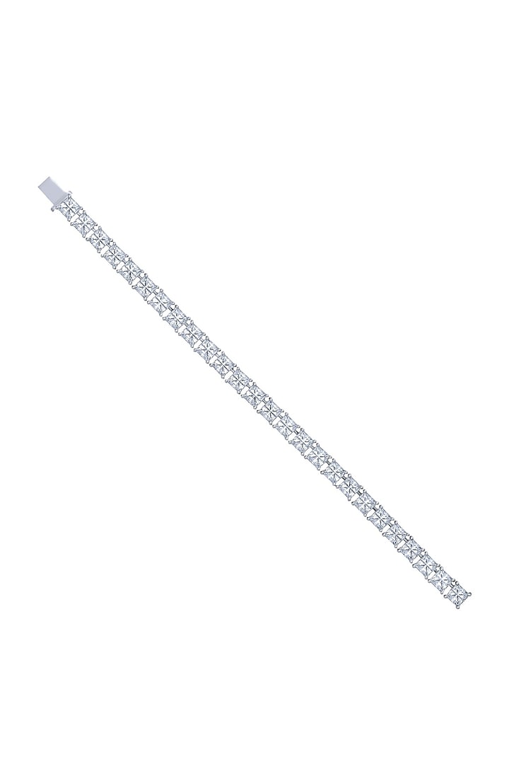 White Finish Zircon Princess-Cut Tennis Bracelet In Sterling Silver by HYBA JEWELS at Pernia's Pop Up Shop