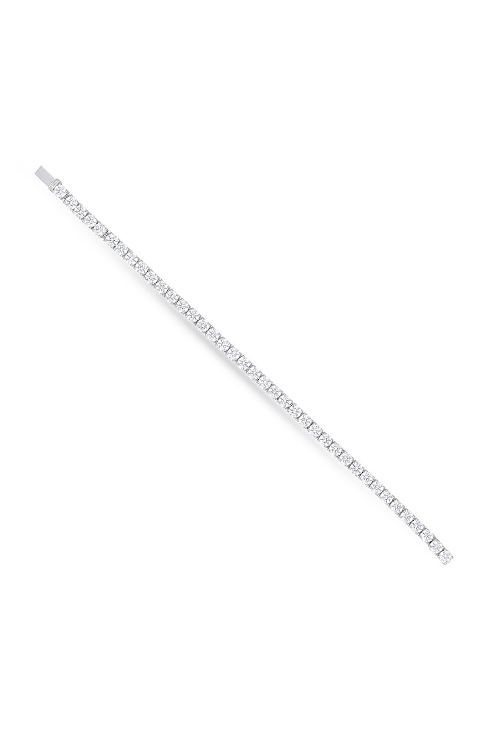 White Finish Zircon Round Solitaire Tennis Bracelet In Sterling Silver by HYBA JEWELS