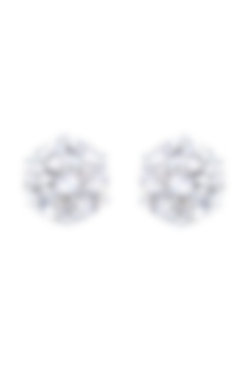 White Finish Zircon Round Solitaire Stud Earrings In Sterling Silver by HYBA JEWELS at Pernia's Pop Up Shop