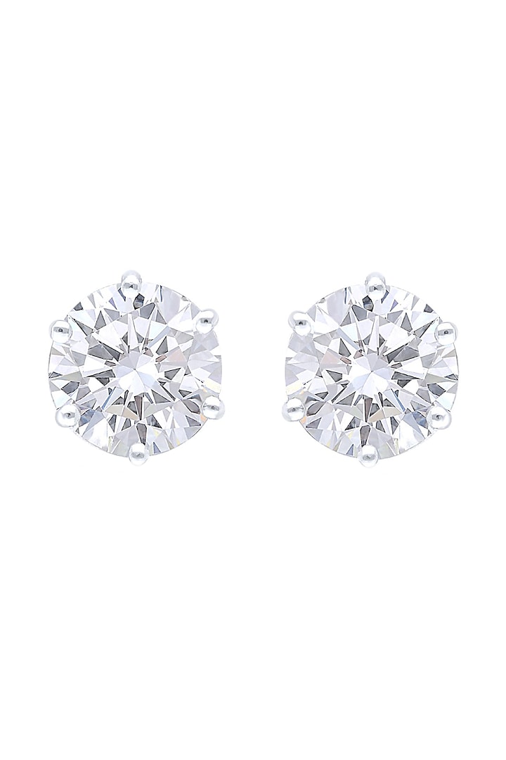 White Finish Zircon Round Solitaire Stud Earrings In Sterling Silver by HYBA JEWELS at Pernia's Pop Up Shop