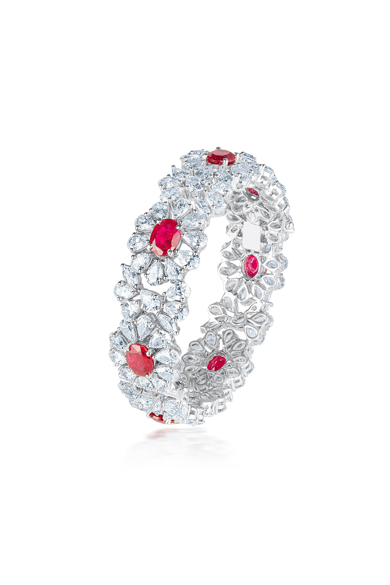 White Finish Ruby Stone & Zirconia Bangle In Sterling Silver by HYBA JEWELS at Pernia's Pop Up Shop