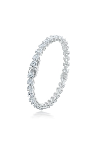 White Finish Zirconia Handcrafted Bangle In Sterling Silver by HYBA JEWELS