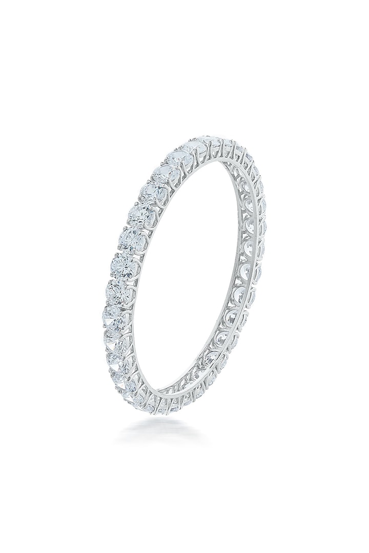 White Finish Zirconia Handcrafted Bangle In Sterling Silver by HYBA JEWELS at Pernia's Pop Up Shop