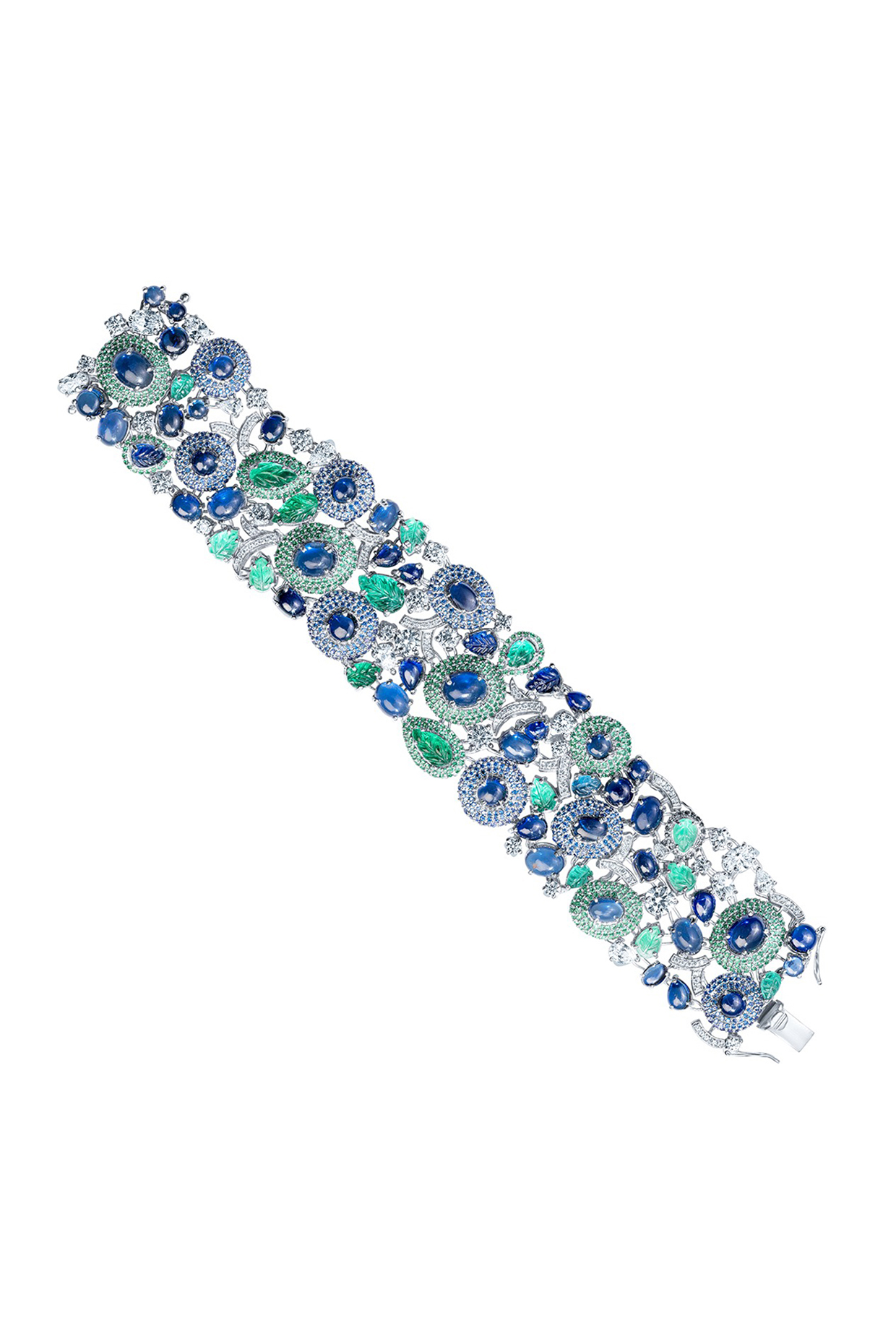 White Finish Multi-Colored Zirconia Handcrafted Openable Cuff Bracelet In Sterling Silver by HYBA JEWELS at Pernia's Pop Up Shop