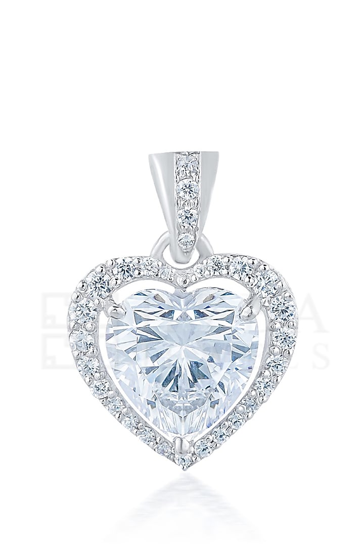 White Finish Heart-Cut Diamond Pendant In Sterling Silver by HYBA JEWELS at Pernia's Pop Up Shop