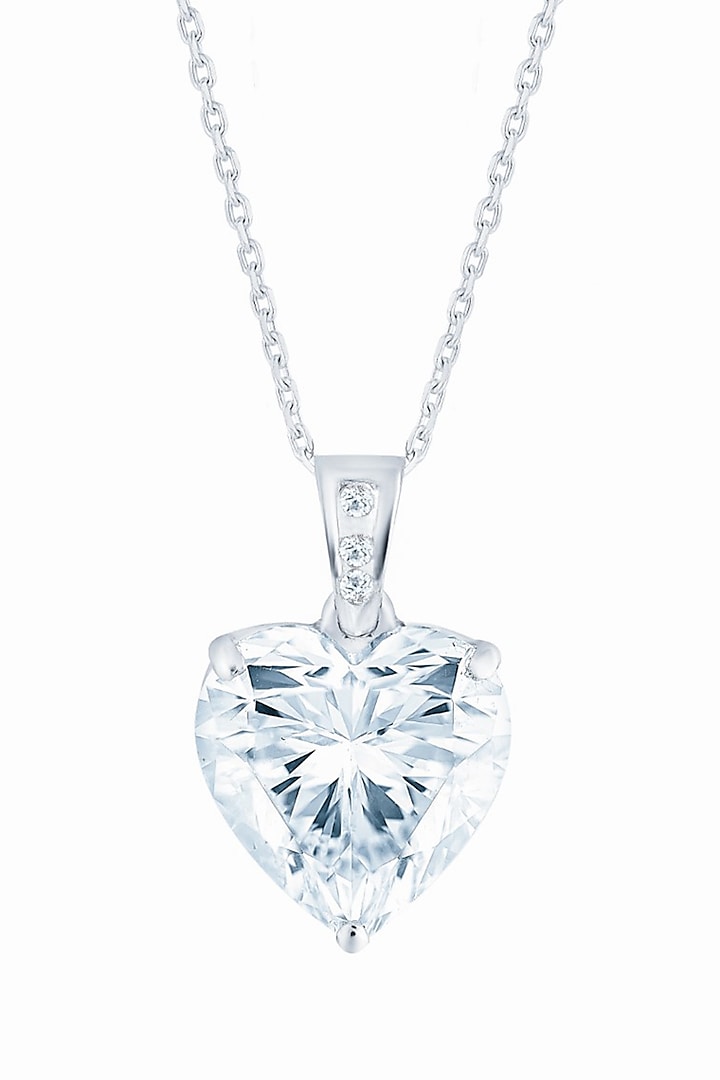 White Finish Heart-Cut Diamond Pendant In Sterling Silver by HYBA JEWELS at Pernia's Pop Up Shop