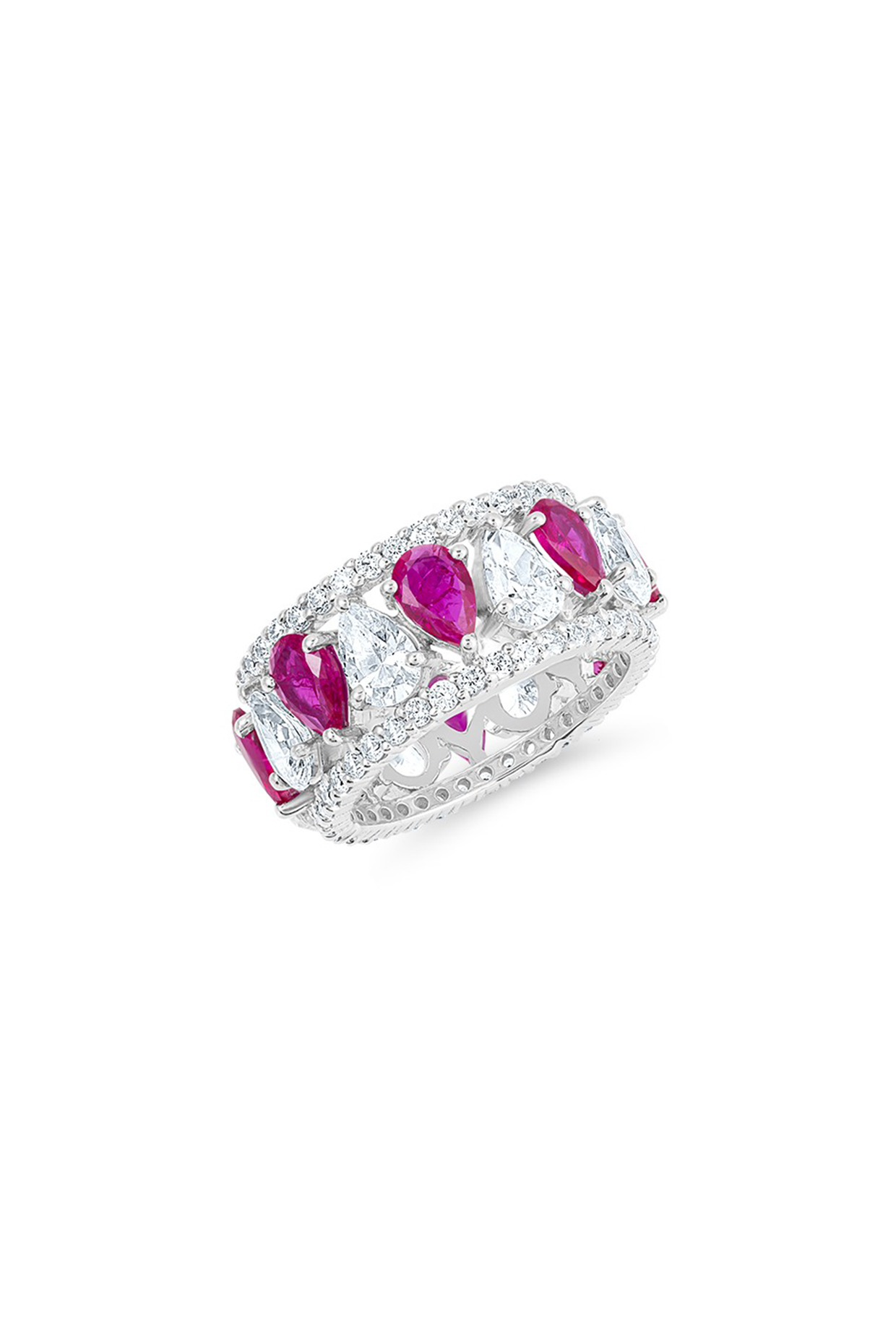 White Finish Zirconia & Ruby Stone Ring In Sterling Silver by HYBA JEWELS at Pernia's Pop Up Shop