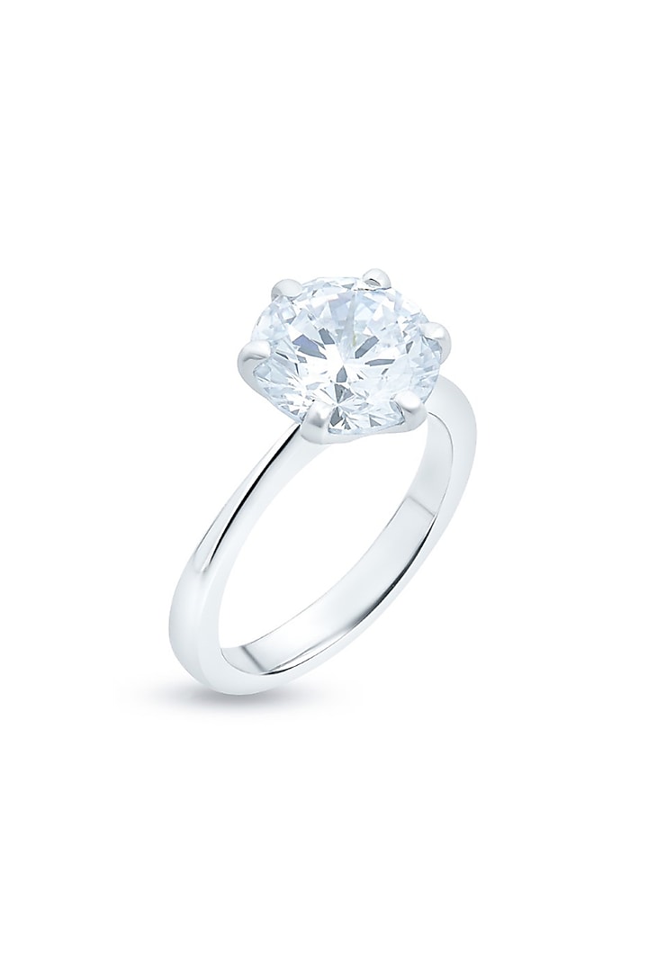 White Finish Round-Cut Diamond Ring In Sterling Silver by HYBA JEWELS at Pernia's Pop Up Shop