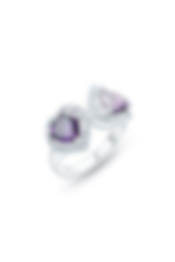 White Finish Zirconia & Amethyst Stone Ring In Sterling Silver by HYBA JEWELS at Pernia's Pop Up Shop