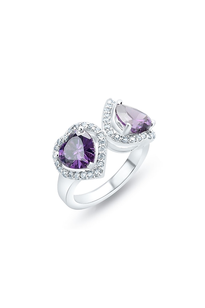 White Finish Zirconia & Amethyst Stone Ring In Sterling Silver by HYBA JEWELS at Pernia's Pop Up Shop