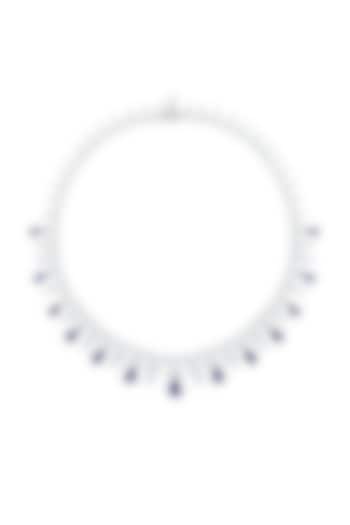 White Finish Blue Sapphire Stone & Zirconia Floral Necklace In Sterling Silver by HYBA JEWELS at Pernia's Pop Up Shop