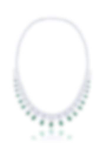 White Finish Zirconia & Emerald Stone Necklace In Sterling Silver by HYBA JEWELS at Pernia's Pop Up Shop