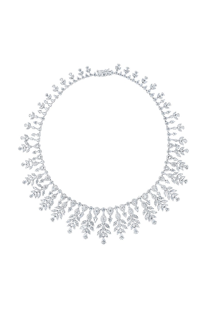 White Finish Diamond Necklace In Sterling Silver by HYBA JEWELS at Pernia's Pop Up Shop