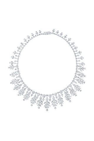 White Finish Diamond Necklace In Sterling Silver by HYBA JEWELS