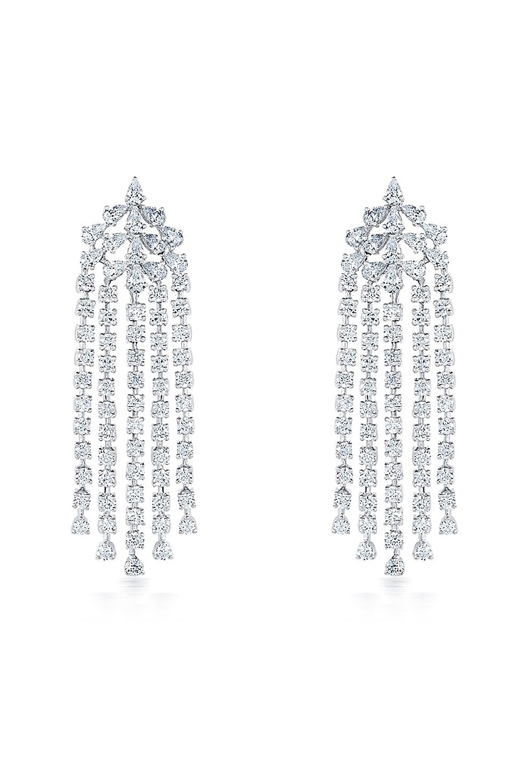 White Finish Zirconia Chandelier Earrings In Sterling Silver by HYBA JEWELS at Pernia's Pop Up Shop