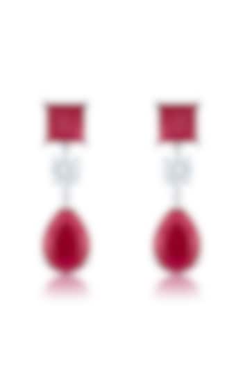 White Finish Zirconia & Ruby Stone Dangler Earrings In Sterling Silver by HYBA JEWELS at Pernia's Pop Up Shop