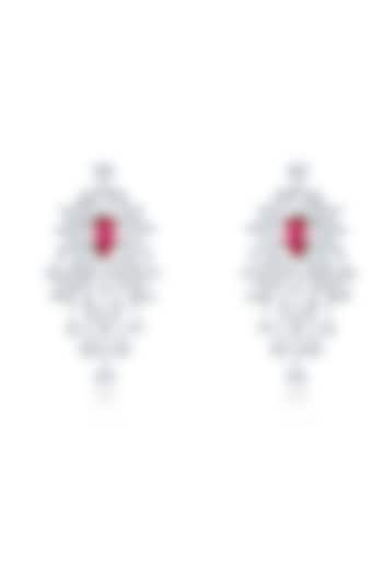 White Finish Zirconia & Ruby Stone Dangler Earrings In Sterling Silver by HYBA JEWELS at Pernia's Pop Up Shop