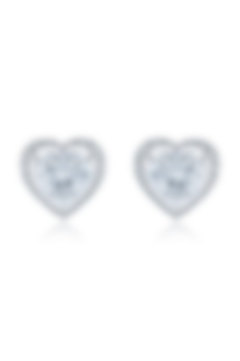 White Finish Zirconia Handcrafted Heart Stud Earrings In Sterling Silver by HYBA JEWELS at Pernia's Pop Up Shop