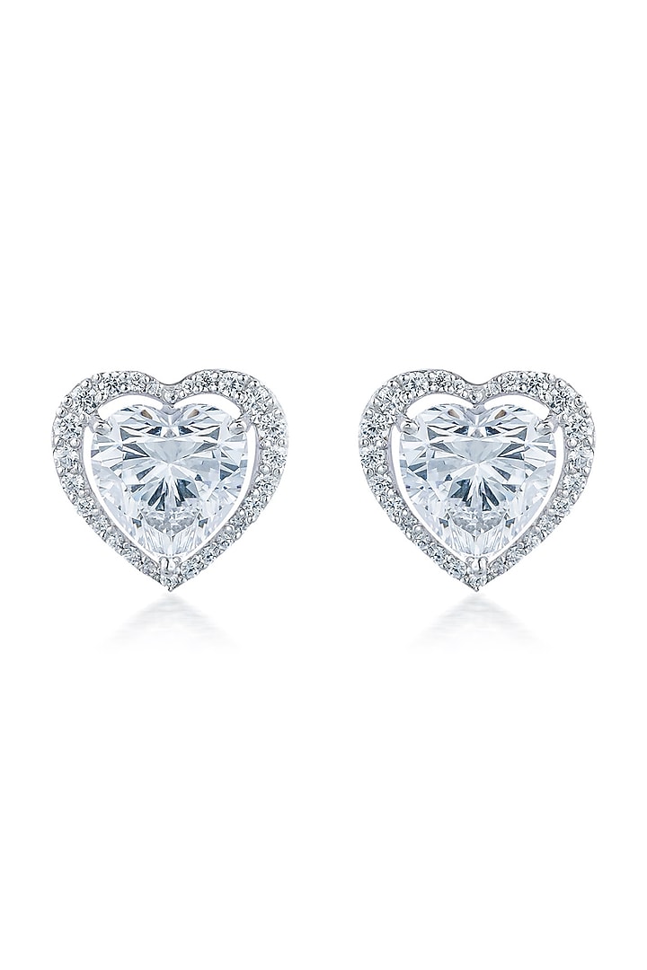 White Finish Zirconia Handcrafted Heart Stud Earrings In Sterling Silver by HYBA JEWELS at Pernia's Pop Up Shop