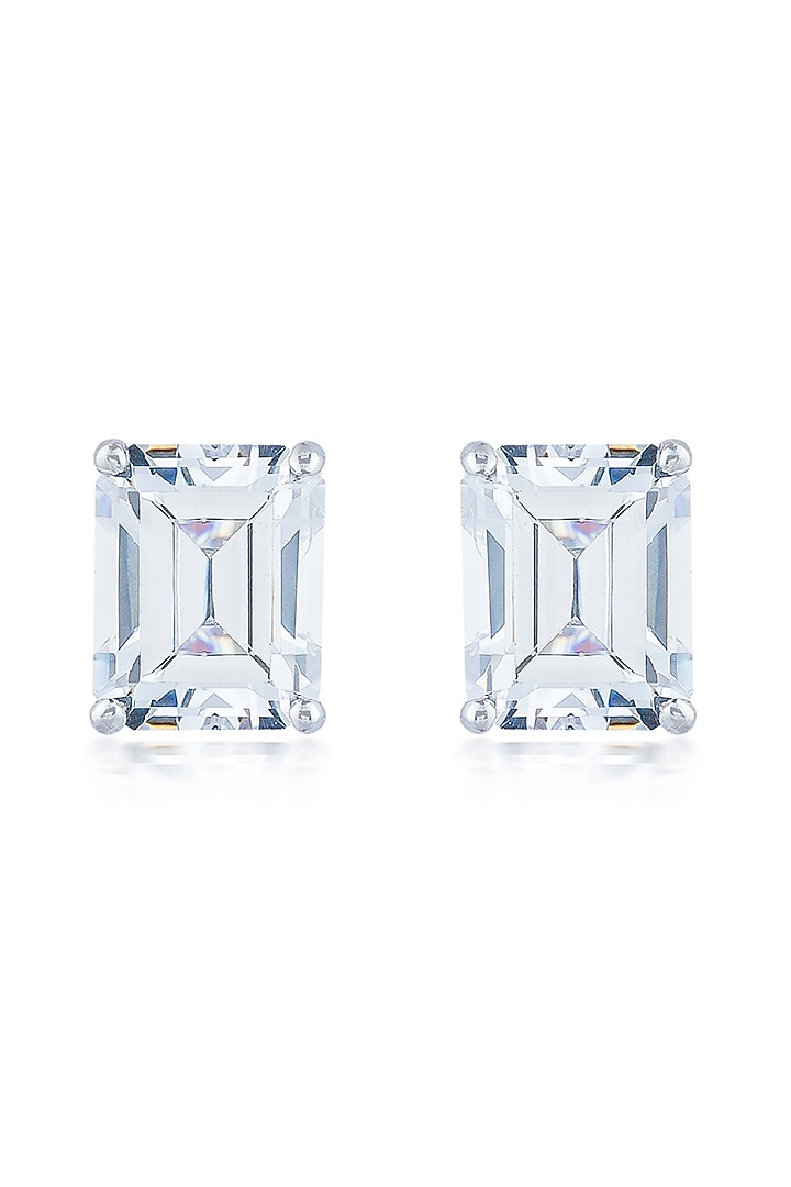 White Finish Zirconia Handcrafted Stud Earrings In Sterling Silver by HYBA JEWELS at Pernia's Pop Up Shop