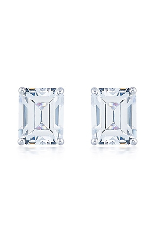White Finish Zirconia Handcrafted Stud Earrings In Sterling Silver by HYBA JEWELS