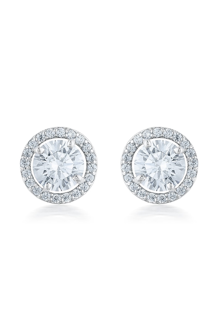 White Finish Zirconia Handcrafted Stud Earrings In Sterling Silver by HYBA JEWELS at Pernia's Pop Up Shop