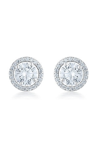 White Finish Zirconia Handcrafted Stud Earrings In Sterling Silver by HYBA JEWELS