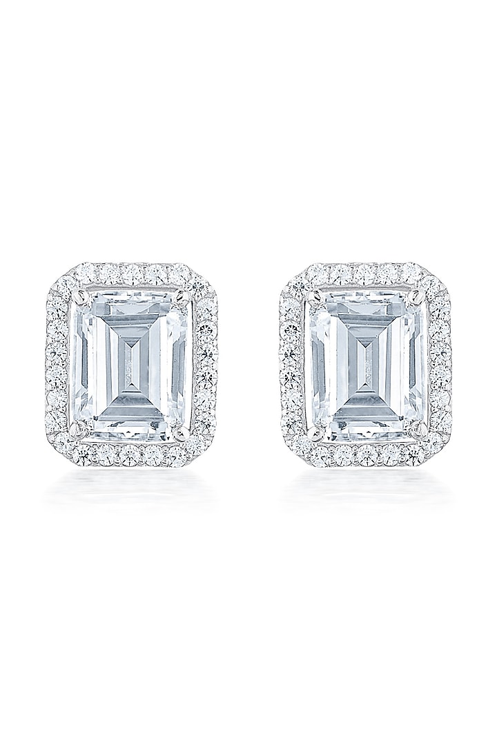 White Finish Zirconia Handcrafted Stud Earrings In Sterling Silver by HYBA JEWELS at Pernia's Pop Up Shop
