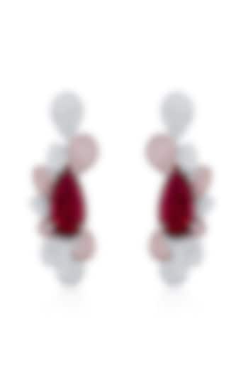 White Finish Zirconia & Ruby Stone Handcrafted Dangler Earrings In Sterling Silver by HYBA JEWELS at Pernia's Pop Up Shop