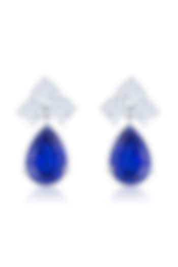 White Finish Zirconia & Blue Sapphire Stone Dangler Earrings In Sterling Silver by HYBA JEWELS at Pernia's Pop Up Shop