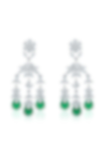 White Finish Zirconia & Emerald Stone Dangler Earrings In Sterling Silver by HYBA JEWELS at Pernia's Pop Up Shop