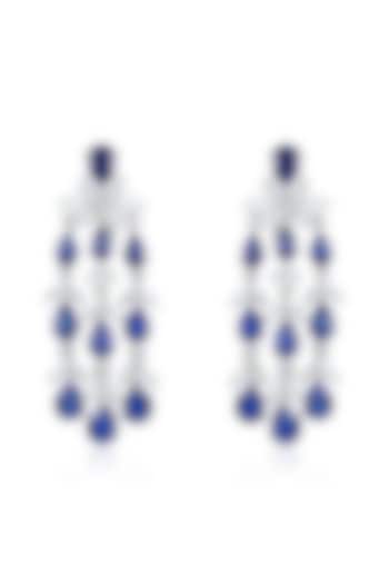 White Finish Zirconia & Blue Sapphire Stone Chandelier Earrings In Sterling Silver by HYBA JEWELS at Pernia's Pop Up Shop