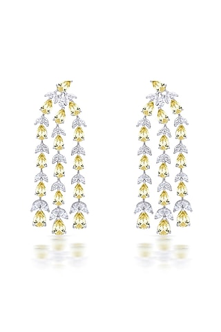 White Finish Zirconia & Yellow Sapphire Stone Dangler Earrings In Sterling Silver by HYBA JEWELS