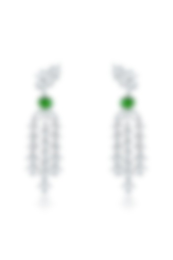 White Finish Zirconia & Emerald Stone Dangler Earrings In Sterling Silver by HYBA JEWELS at Pernia's Pop Up Shop