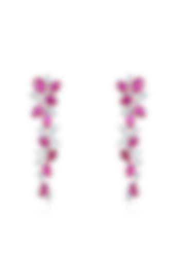 White Finish Zirconia & Ruby Stone Handcrafted Dangler Earrings In Sterling Silver by HYBA JEWELS at Pernia's Pop Up Shop