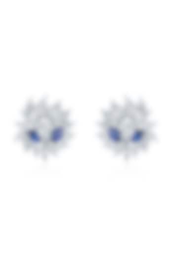 White Finish Zirconia & Blue Tanzanite Stud Earrings In Sterling Silver by HYBA JEWELS at Pernia's Pop Up Shop