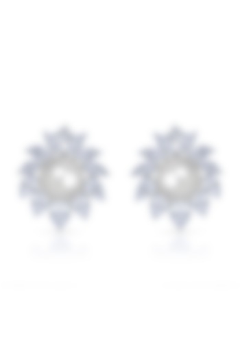 White Finish Zirconia & Pearl Handcrafted Stud Earrings In Sterling Silver by HYBA JEWELS at Pernia's Pop Up Shop