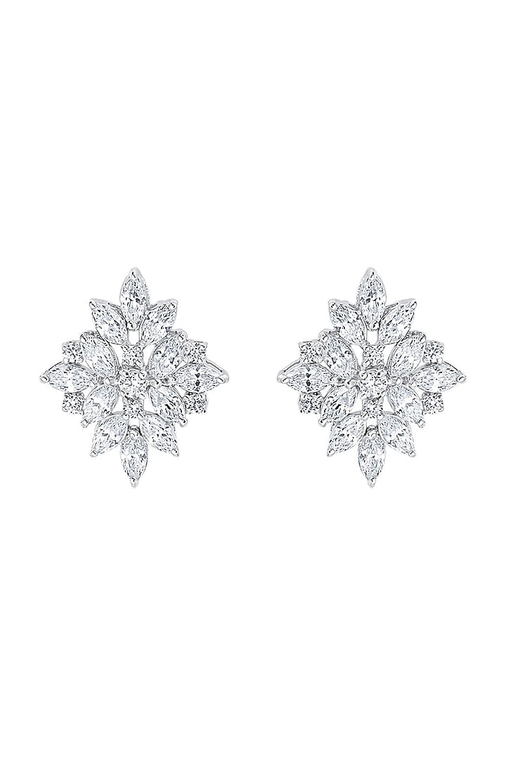 White Finish Multi-Cut Zirconia Stud Earrings In Sterling Silver by HYBA JEWELS at Pernia's Pop Up Shop