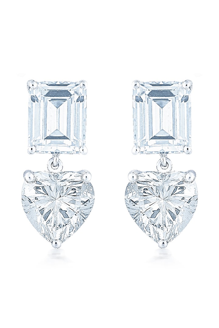 White Finish Heart-Shaped Zirconia Handcrafted Stud Earrings In Sterling Silver by HYBA JEWELS at Pernia's Pop Up Shop
