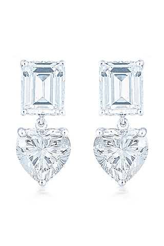 White Finish Heart-Shaped Zirconia Handcrafted Stud Earrings In Sterling Silver by HYBA JEWELS