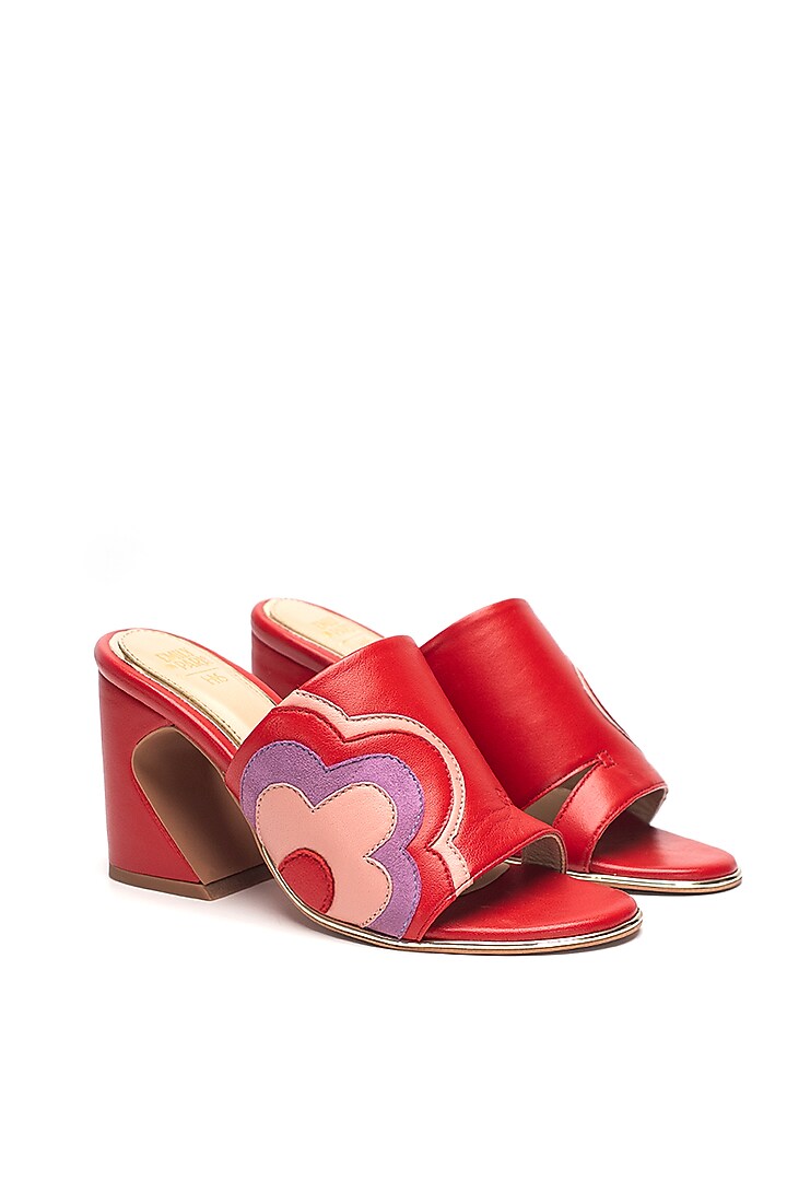 Red Sheep Leather Floral Motif Heels by HEEL YOUR SOLE at Pernia's Pop Up Shop