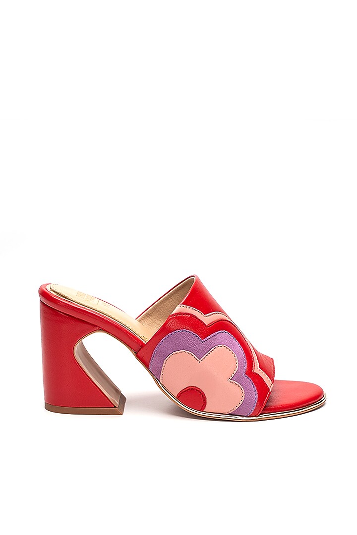 Red Sheep Leather Floral Motif Heels by HEEL YOUR SOLE at Pernia's Pop Up Shop
