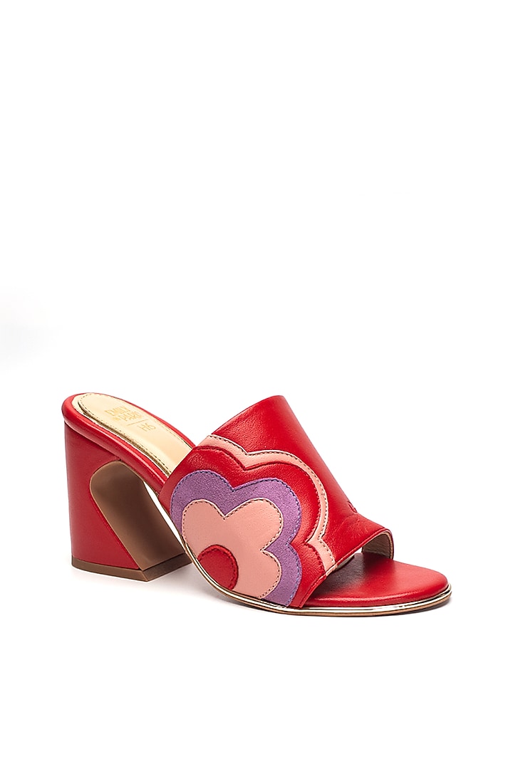 Red Sheep Leather Floral Motif Heels by HEEL YOUR SOLE at Pernia's Pop Up Shop