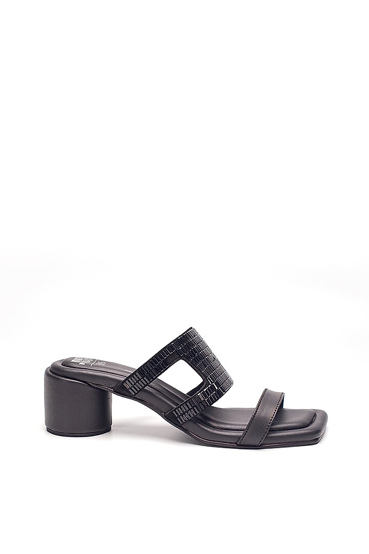 Black Genuine Leather Crystal Rhinestone Embellished Heels by HEEL YOUR SOLE at Pernia's Pop Up Shop