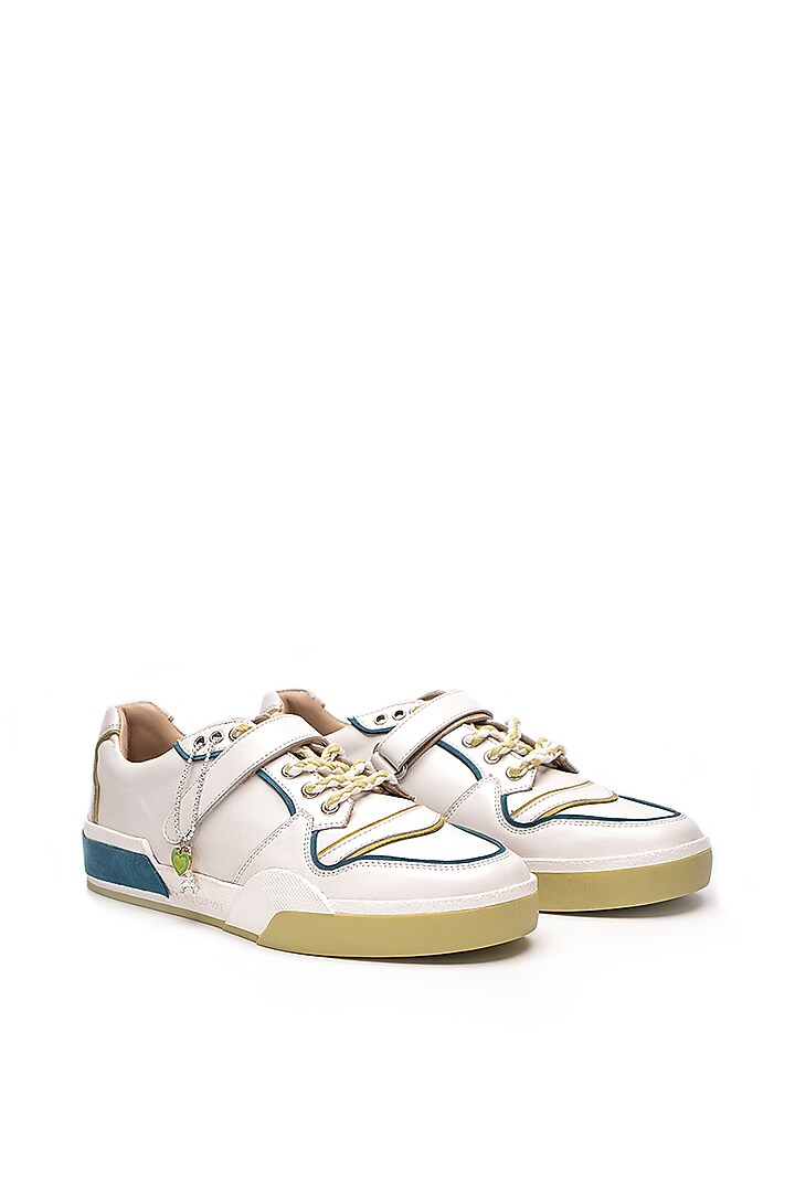 White Nappa Leather Sneakers by HEEL YOUR SOLE at Pernia's Pop Up Shop